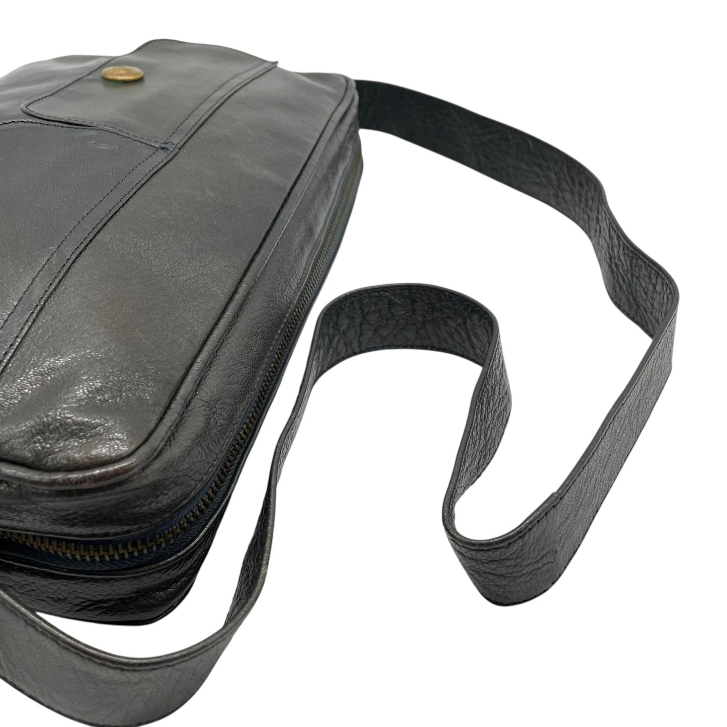 CELINE セリーヌ ダークグレー ショルダーバッグ 裏地総柄 馬車柄 ゴールド金具 ダブルポケット 肩掛け可 ポシェット レザー レディース K5