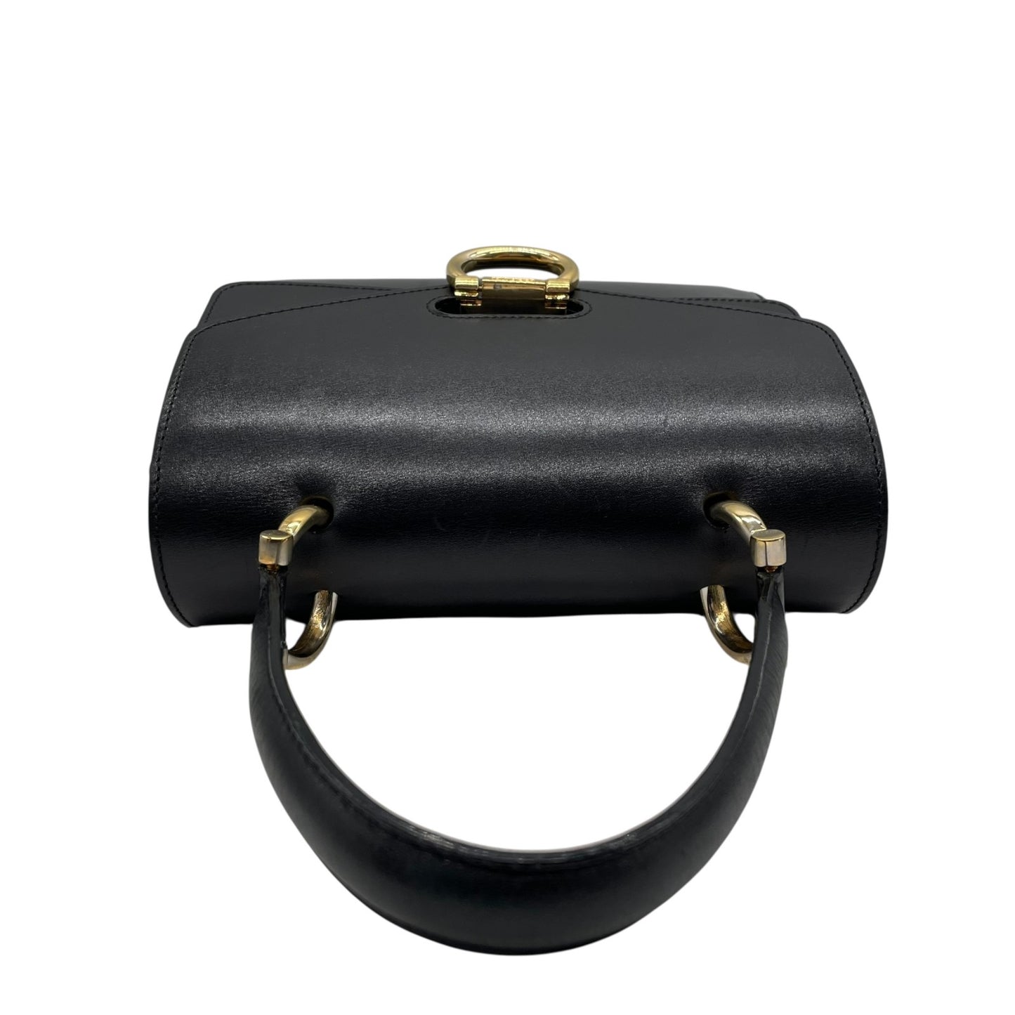 美品 CELINE セリーヌ ハンドバッグ フォーマル 黒 ブラック レザー ゴールド金具 ダブルフラップ Wフラップ トップハンドル 手提げ ロゴ レディース ヴィンテージ オールドセリーヌ C