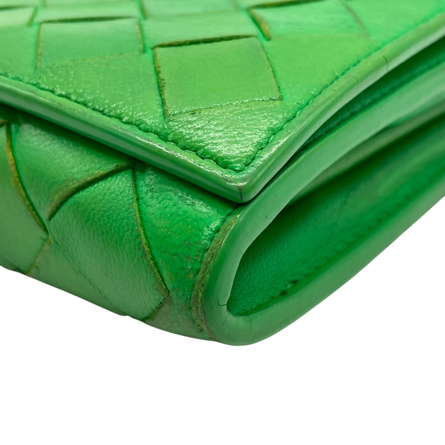 Authentic BOTTEGA VENETA Intrecciato Flap Long Wallet Parakeet Green Leather 666935