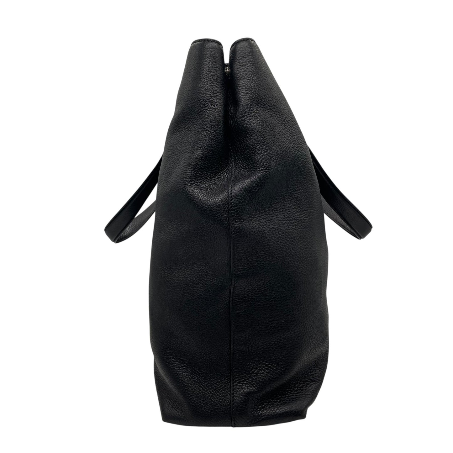 Authentic GUCCI Soho Tote Bag Black Leather Silver GG Logo Interlocking G Shoulder