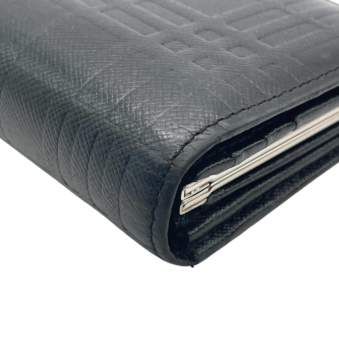Authentic BURBERRY Long Wallet Bifold Check Embossed Logo Black Silver Hardware