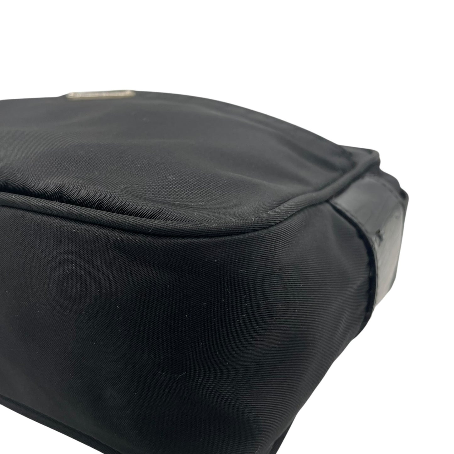 Authentic PRADA Shoulder Bag Triangle Logo Nylon Leather Black Silver Hardware BT0166