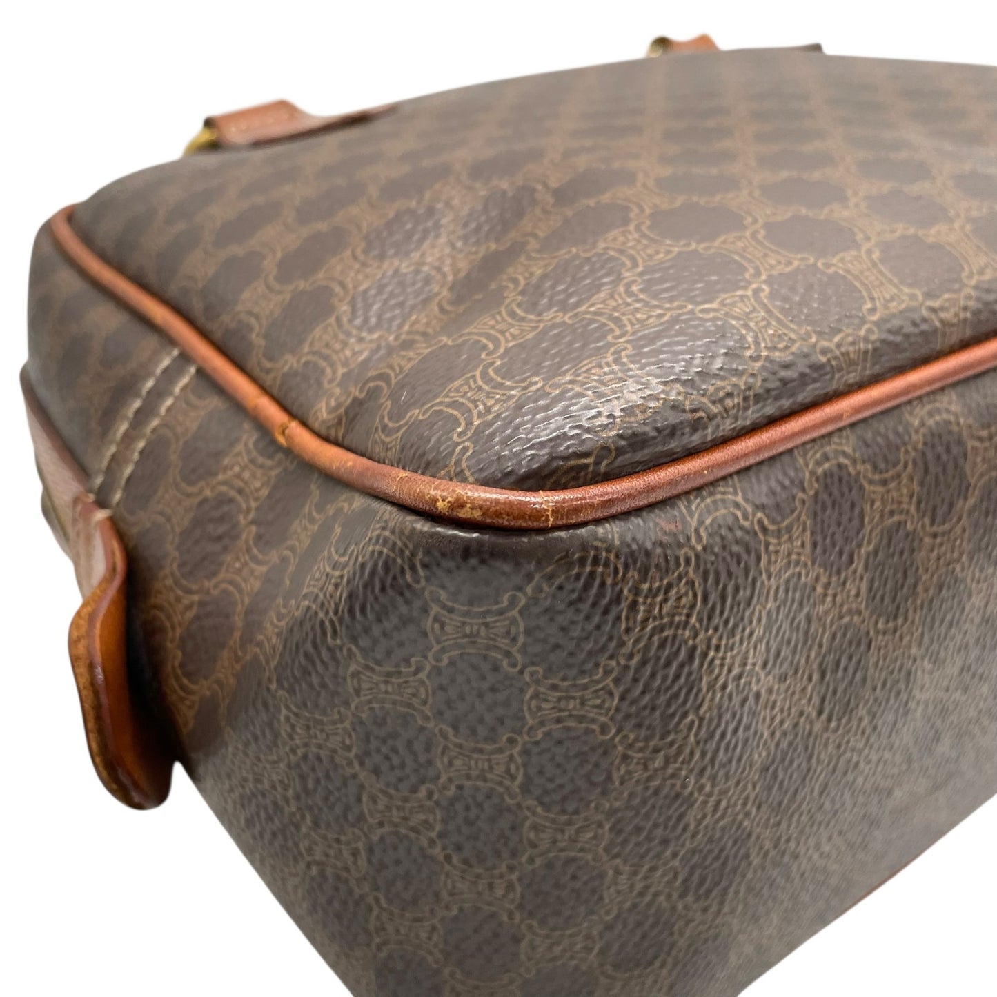 CELINE セリーヌ マカダム 2WAY ハンドバッグ ショルダーバッグ PVC レザー 茶 ブラウン ゴールド金具 斜め掛け可 レディース ヴィンテージ D3