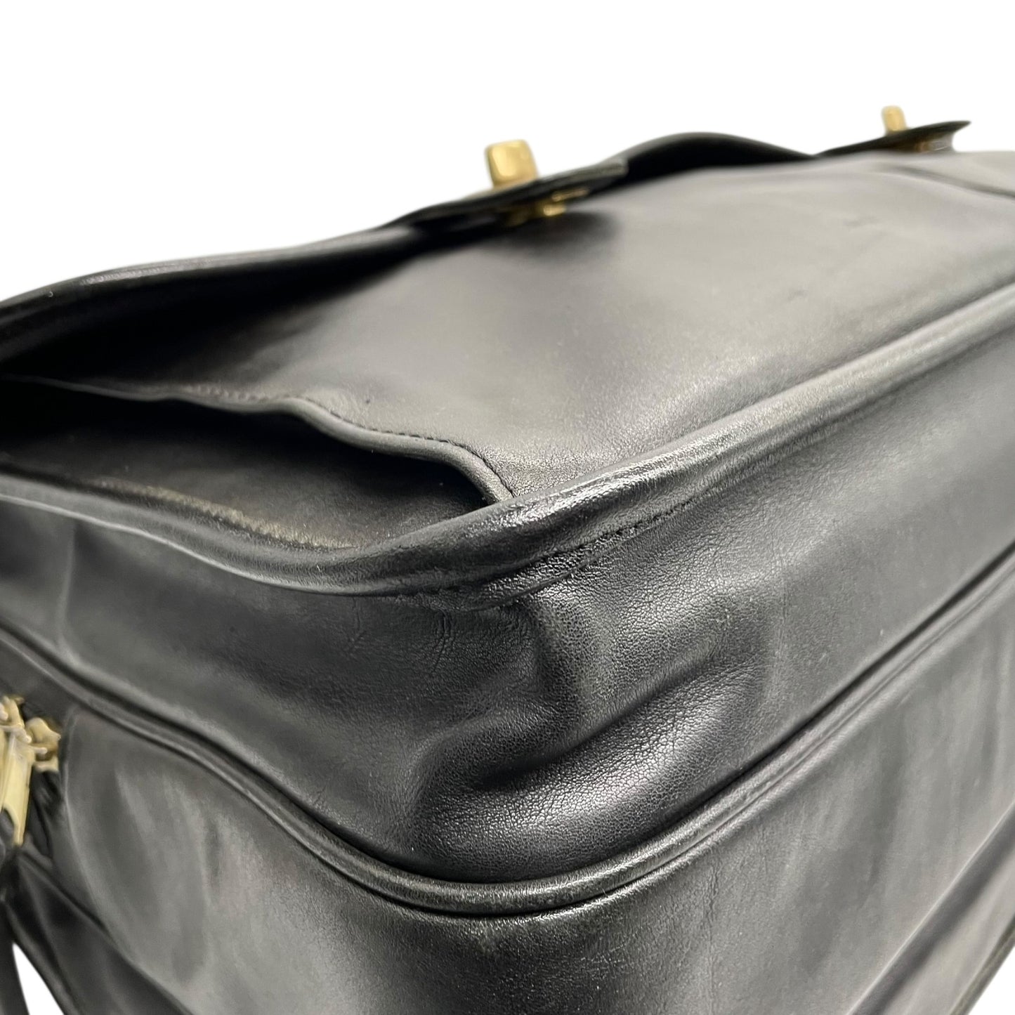 希少 COACH オールドコーチ ヴィンテージ ビジネスバッグ ブリーフケース ハンドバッグ 黒 ブラック ゴールド金具 ターンロック レザー 2WAY ダブルポケット 書類鞄 オールレザー E