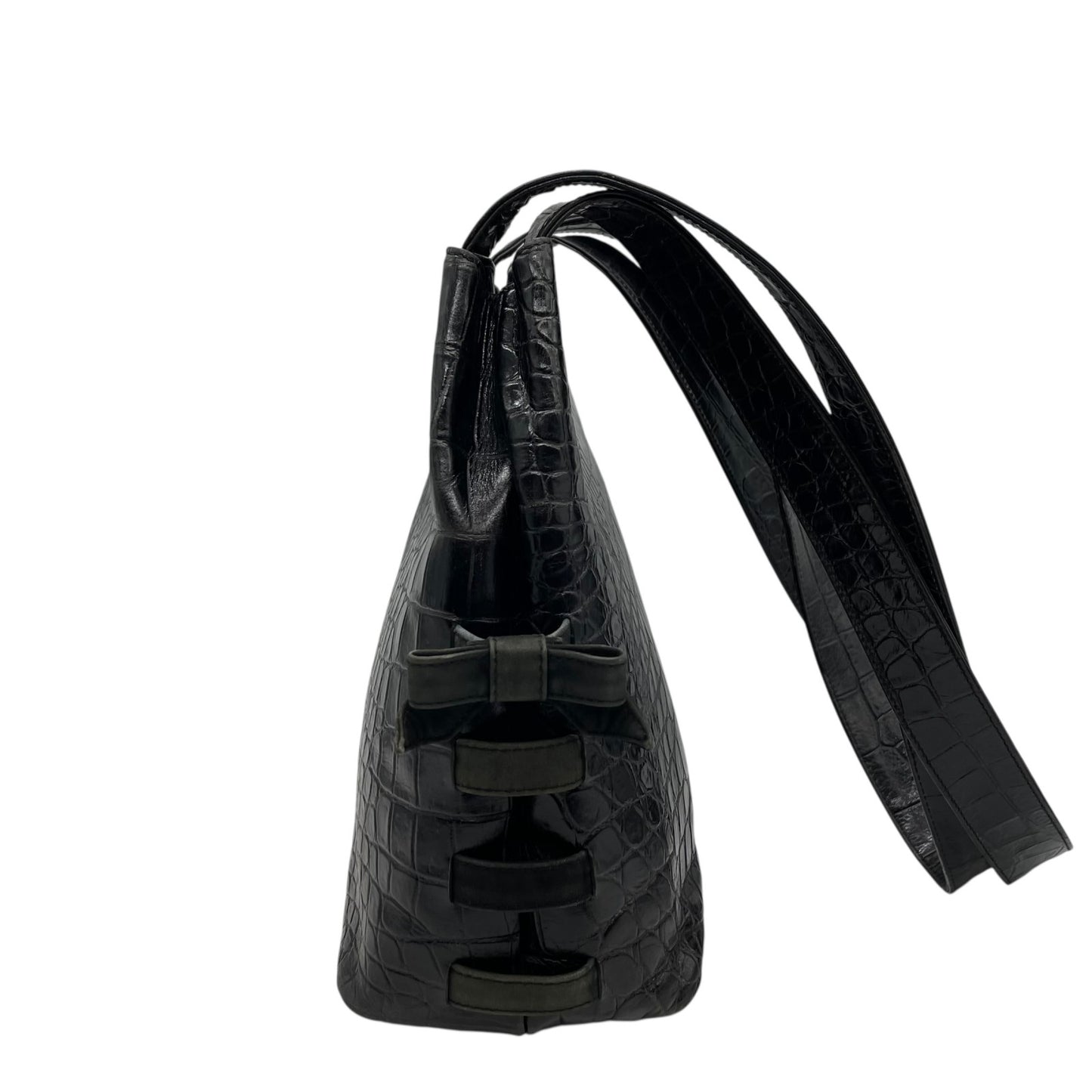 Authentic VERSACE Medusa Embossed Leather Tote Handbag Black Gold