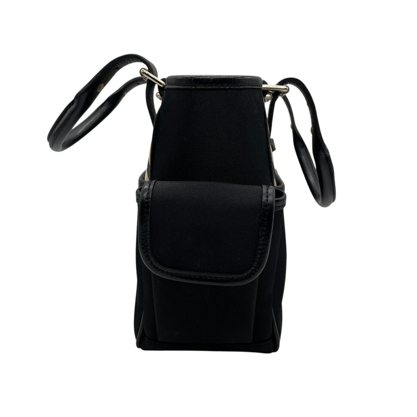 Authentic BURBERRY Check Nylon Leather Tote Bag Black A4 Size