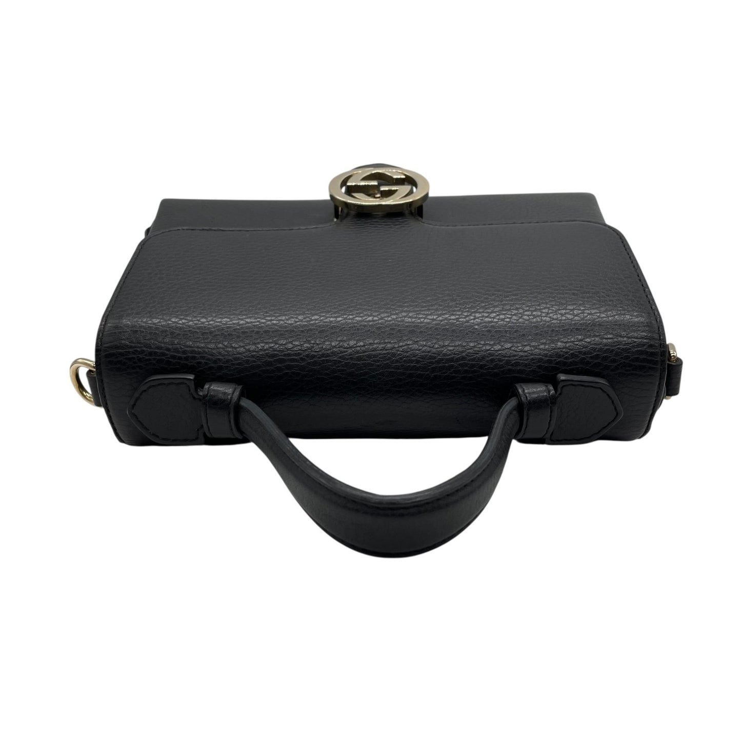 Authentic GUCCI Interlocking G 2Way Handbag Shoulder Bag Black Leather Gold