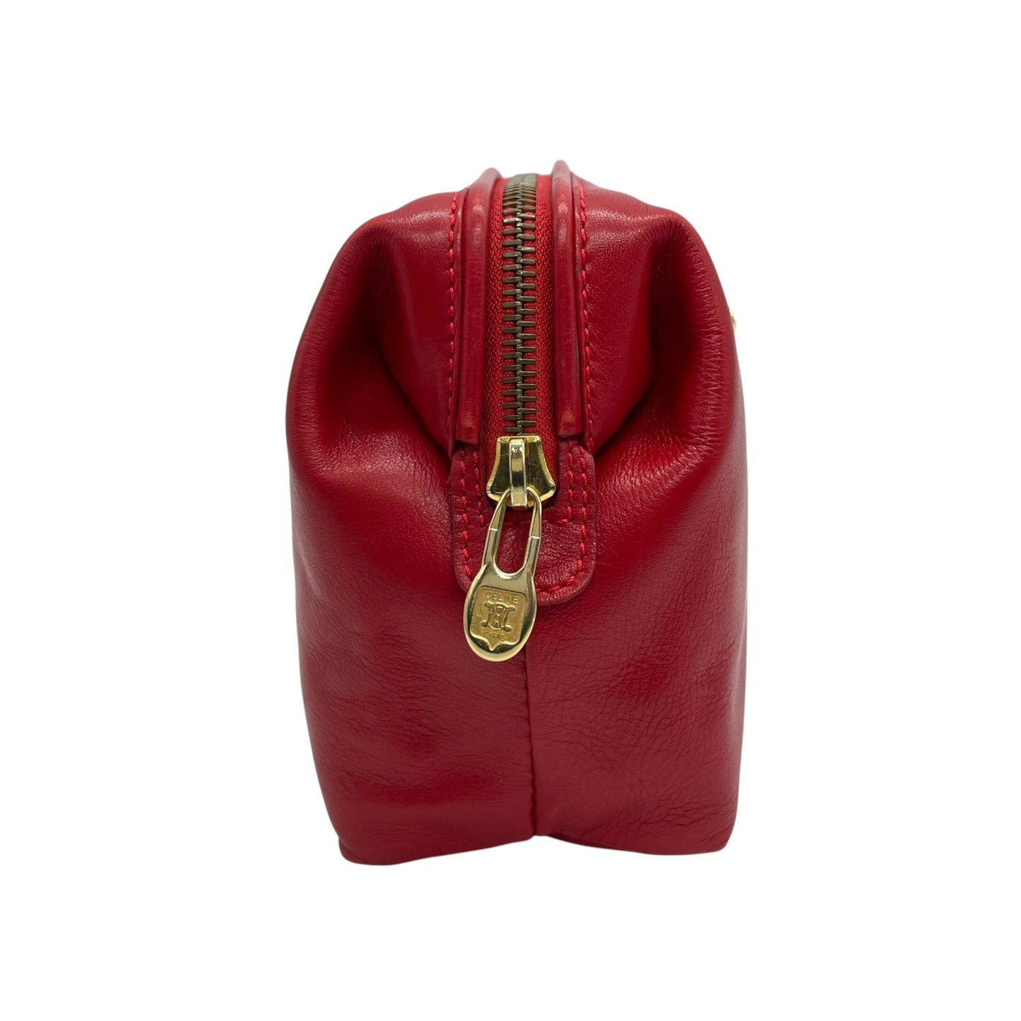 美品 CELINE セリーヌ オールドセリーヌ ポーチ メイクポーチ 化粧ポーチ クラッチバッグ 赤 レッド レザー ゴールド金具 ロゴ ヴィンテージ レディース ヴィンテージ K6