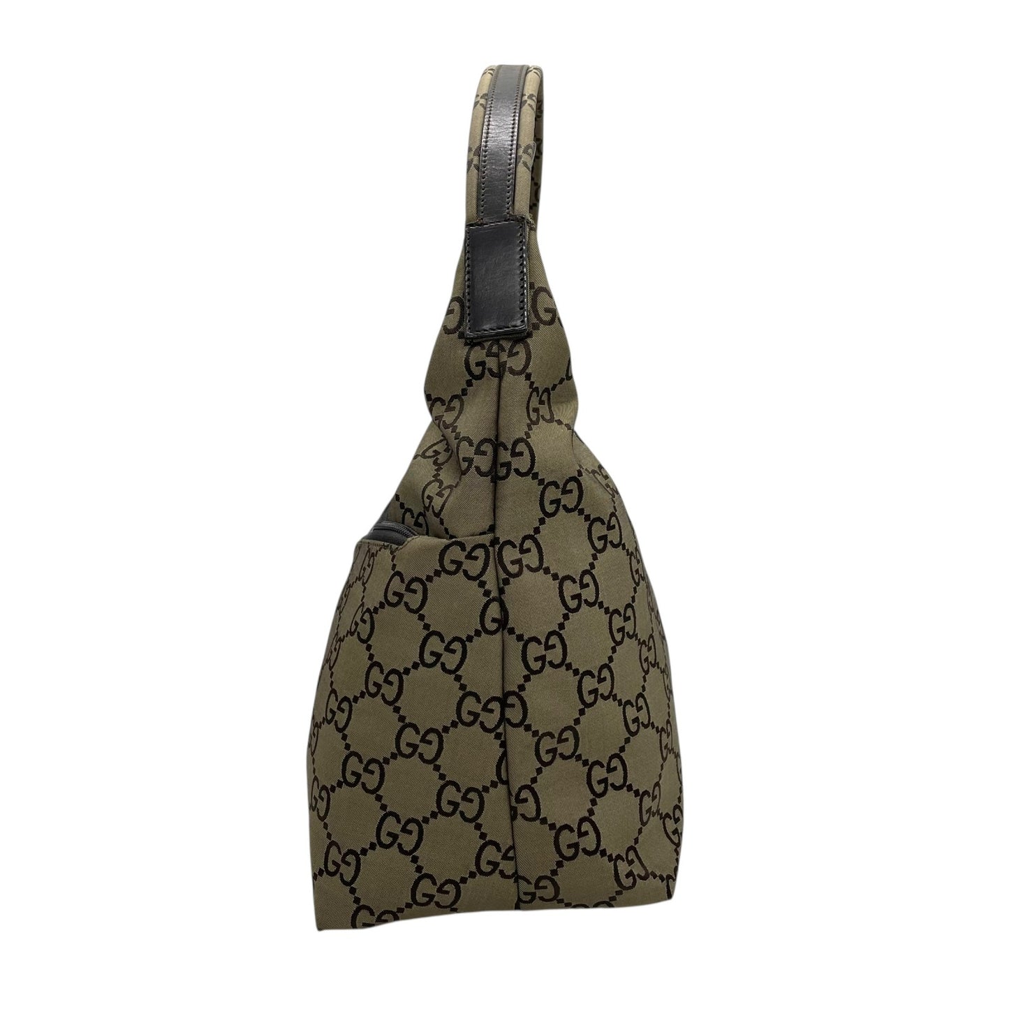 美品 GUCCI グッチ GGキャンバス ワンショルダーバッグ ハンドバッグ カーキ ブラウン キャンバス レザー シルバー金具 GG柄 ダブルポケット レディース K6