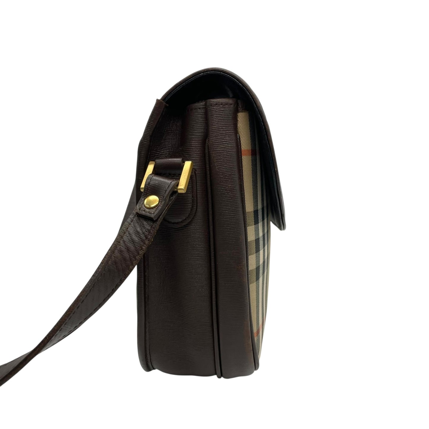 Burberry バーバリー ショルダーバッグ サコッシュ フラップ ノバチェック キャンバス×レザー ブラウン ホースロゴ シャドーホース ゴールド金具 クロスボディ ヴィンテージ アーカイブ ユニセックス K2