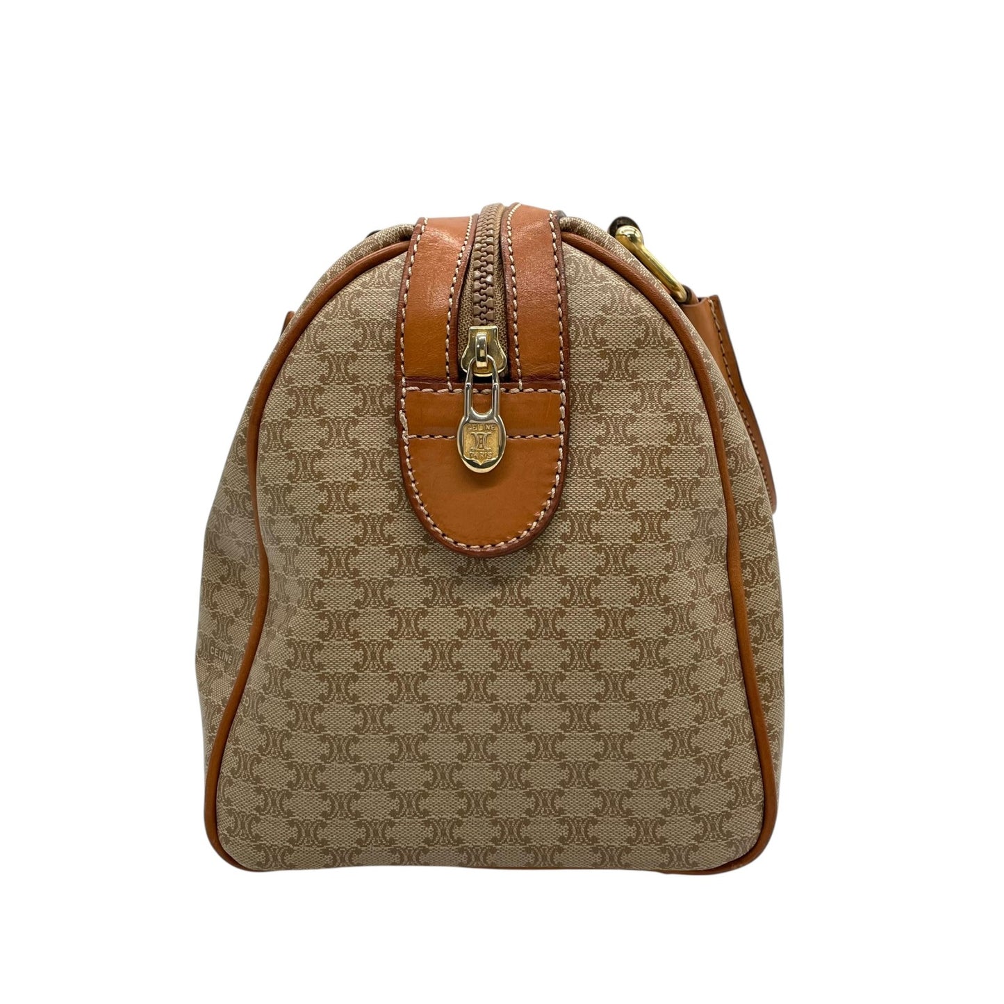 美品 セリーヌ CELINE マカダム柄 ボストンバッグ ハンドバッグ ブラウン 茶色 ベージュ トリオンフロゴ PVC×レザー ヴィンテージ 大容量 バッグ B