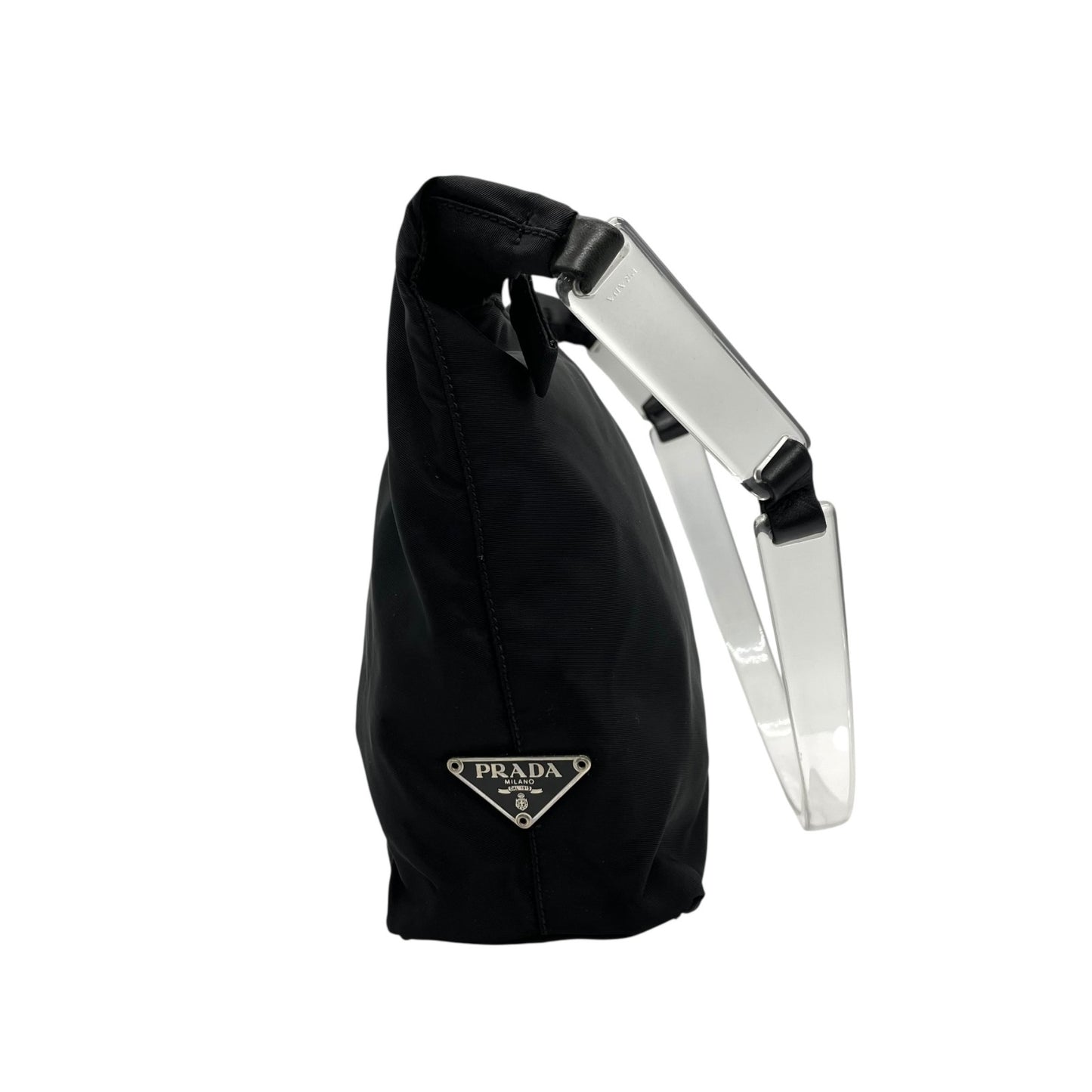 美品 PRADA プラダ ワンショルダー ショルダーバッグ ハンドバッグ 三角プレートロゴ トライアングルロゴ 黒 ブラック ナイロン シルバー金具 レディース B2