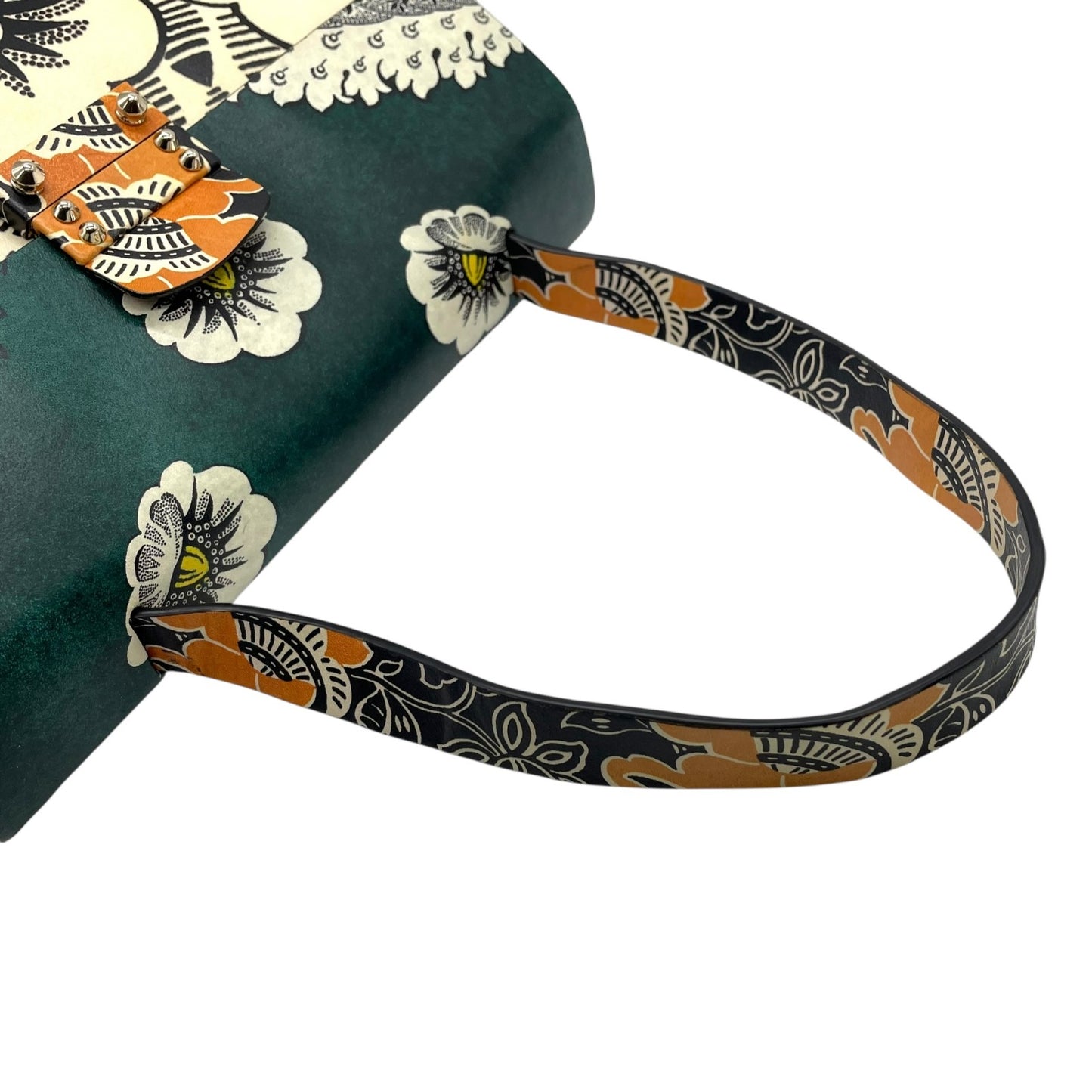 希少 美品 VALENTINO GARAVANI ヴァレンティノ・ガラヴァーニ ハンドバッグ フローラルプリント マイム シングルハンドル グリーン系 マルチカラー レザー シルバー金具 レディース D