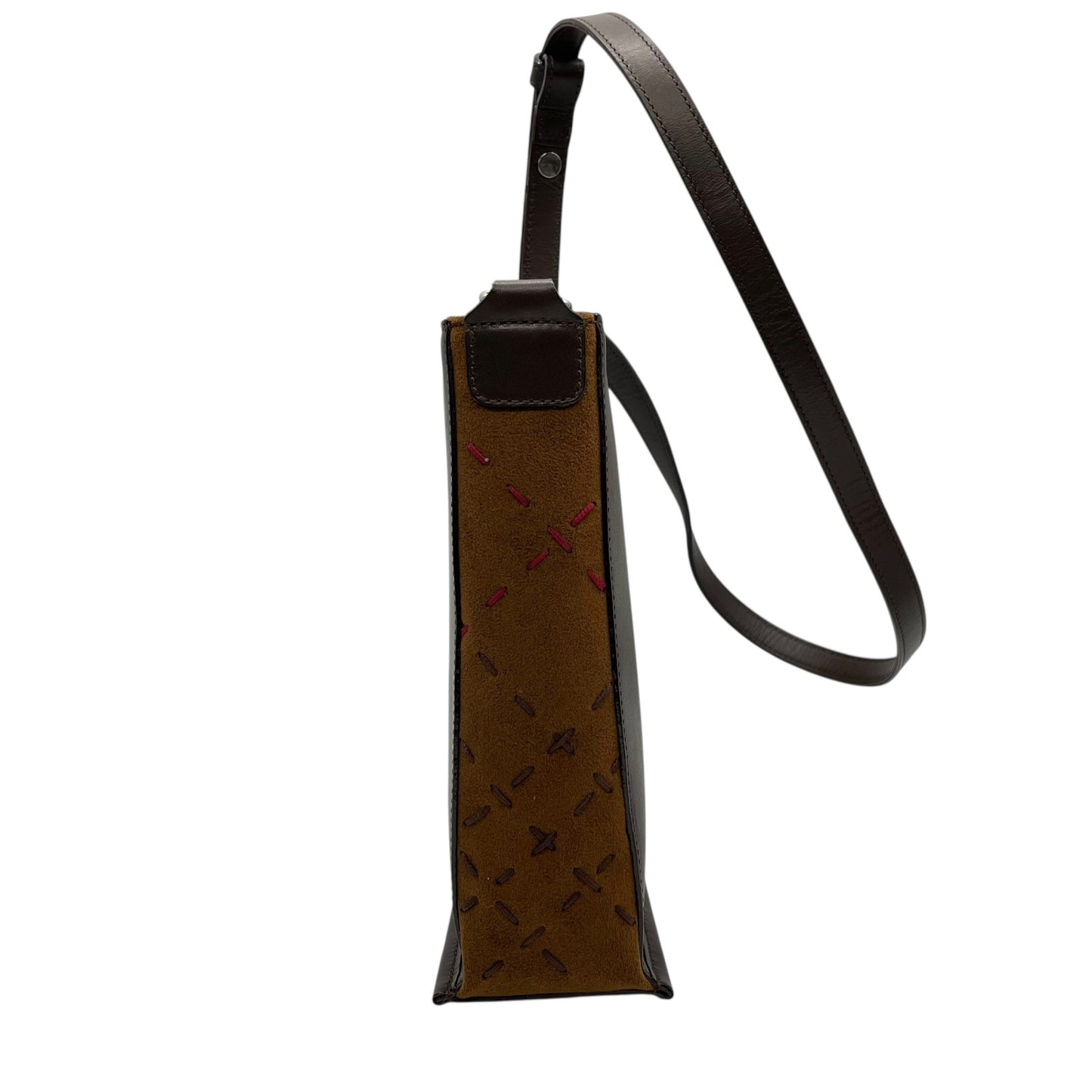 未使用級 BURBERRY バーバリー ショルダーバッグ ロゴ ステッチ 茶 ブラウン レザー スエード シルバー金具 クロスボディ 斜め掛け可 サコッシュ スマホショルダー レディース E