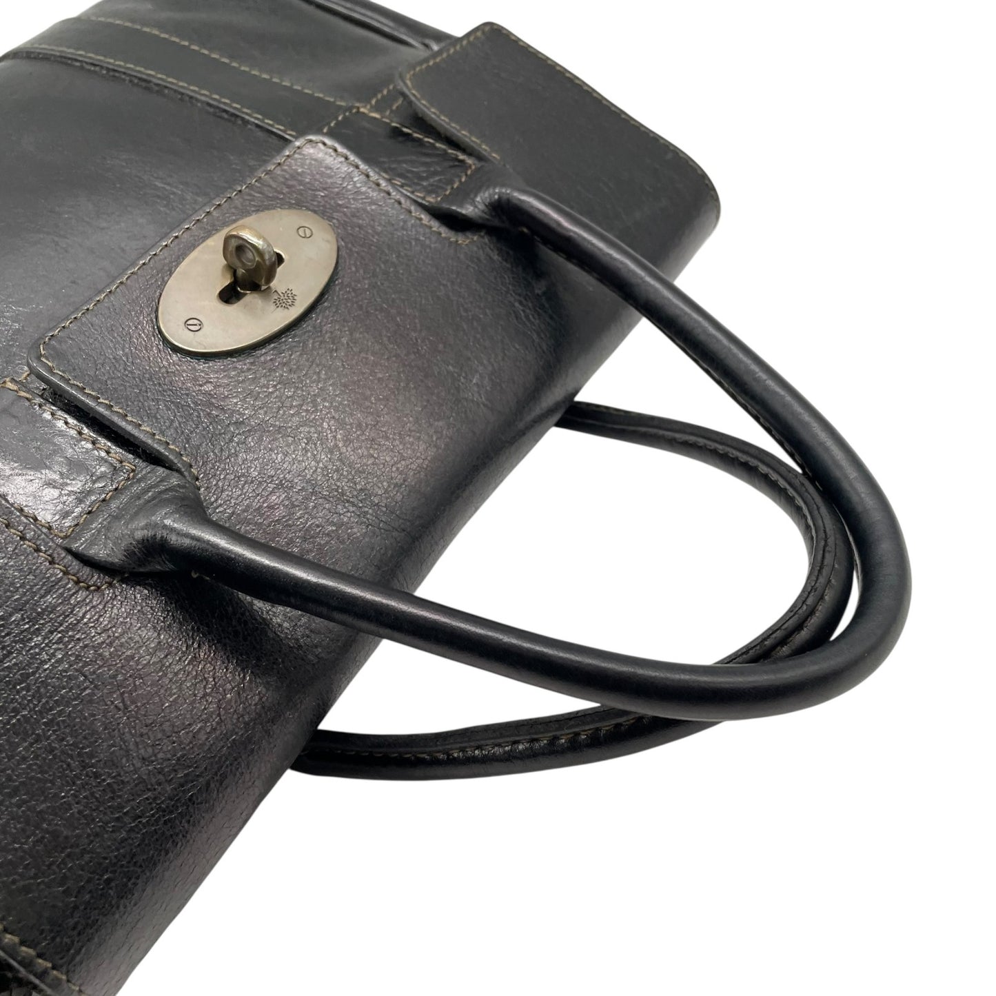 美品 MULBERRY マルベリー ベイズウォーター ハンドバッグ トートバッグ 黒 ブラック レザー シルバー金具 手提げ ターンロック レディース D