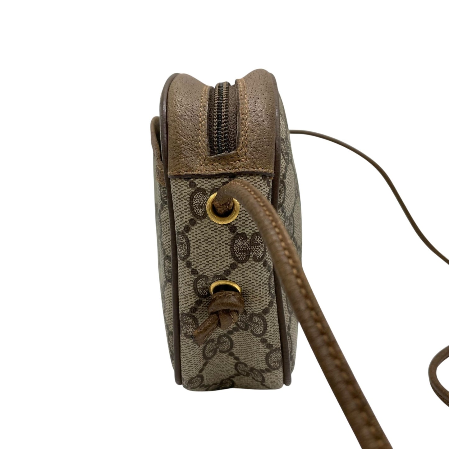 GUCCI グッチ GGスプリーム ショルダーバッグ 茶 ブラウン PVC レザー ゴールド金具 クロスボディ 斜め掛け可 オールドグッチ ヴィンテージ GG柄 レディース Z3