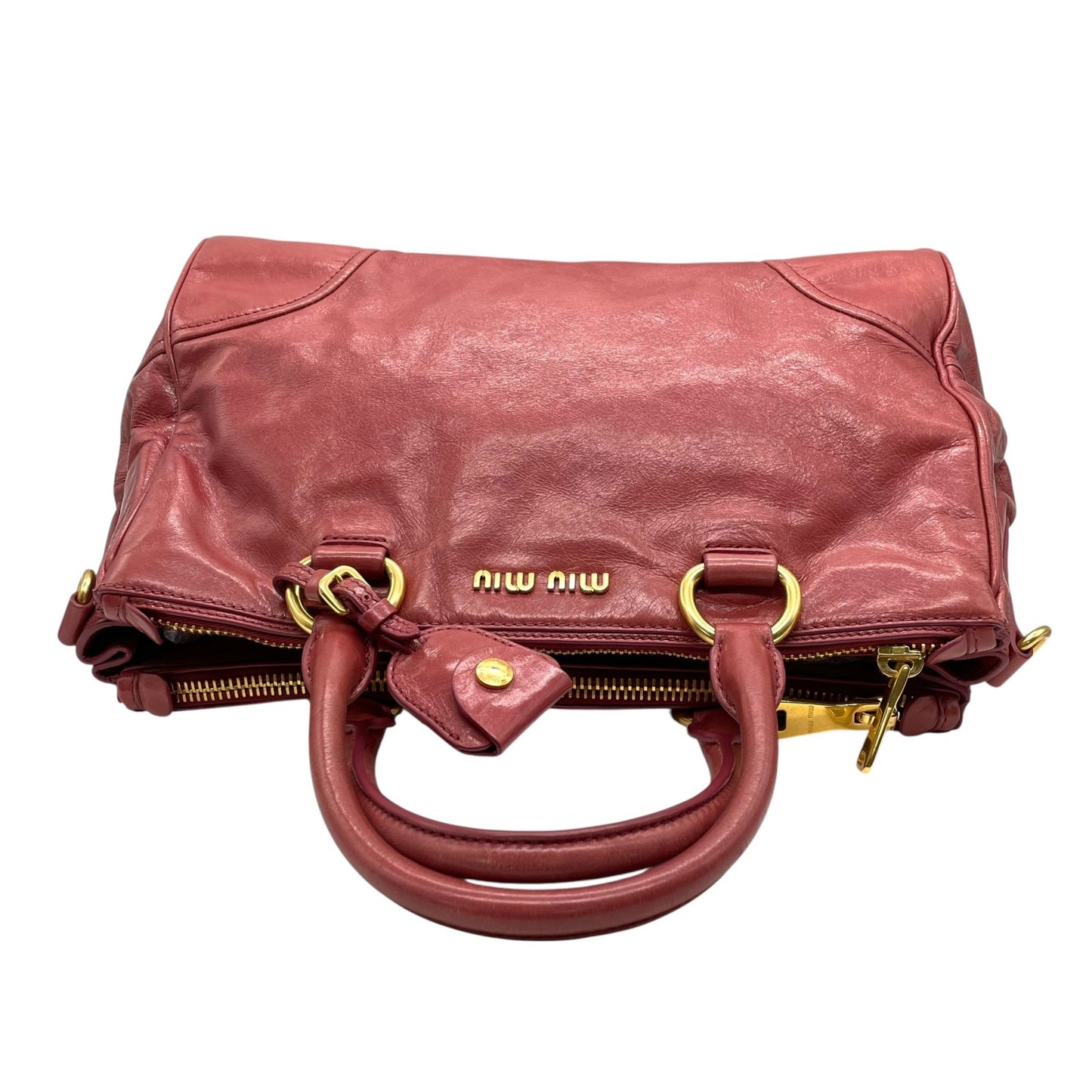 ミュウミュウ MIU MIU レザー ハンドバッグ トートバッグ ピンク ヴィッテロ miu miu VITELLO SHINE 2way Red Tote Bag K5