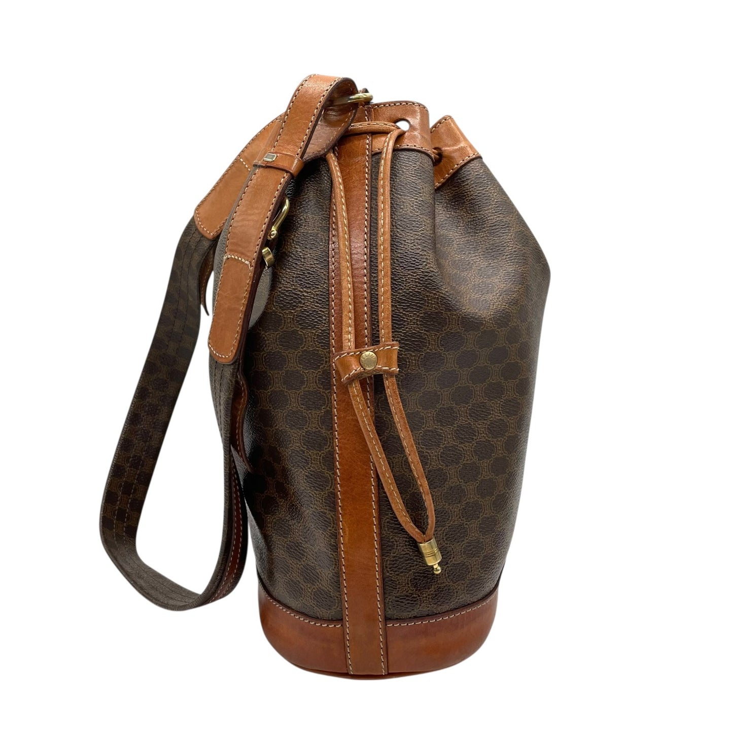 CELINE オールドセリーヌ ショルダーバッグ トリオンフ 巾着 M90 マカダム柄 ヴィンテージ ゴールド金具 レディース K9