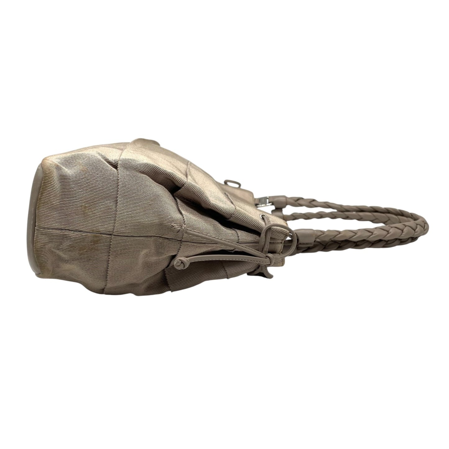 サルヴァトーレフェラガモ ハンドバッグ 編み込みレザーハンドル グレー キャンバス トートバッグ 肩掛け可能 K2