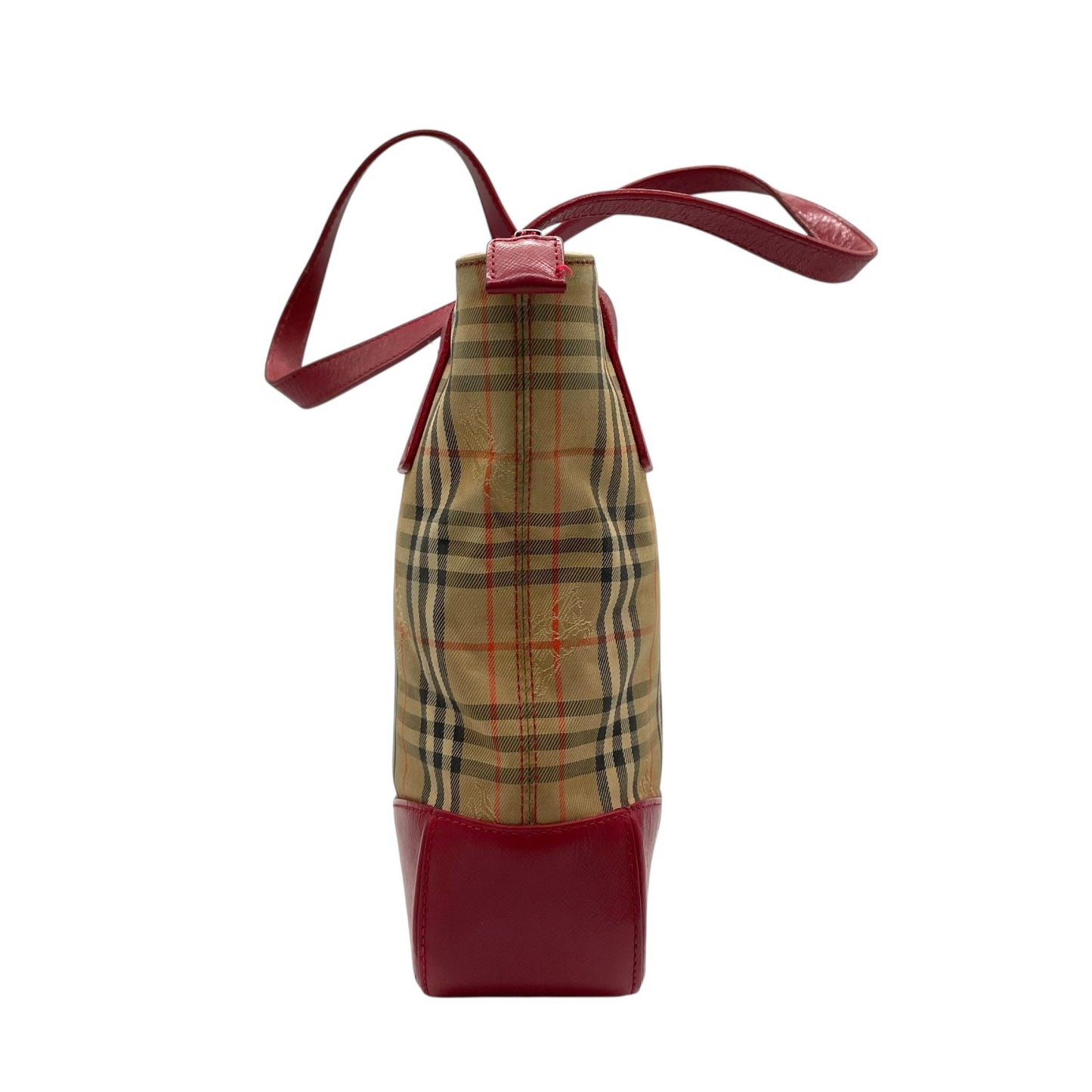 バーバリーズ Burberrys ヴィンテージ トートバッグ ハンドバッグ ノバチェック 赤 レッド レザーロングハンドル D4