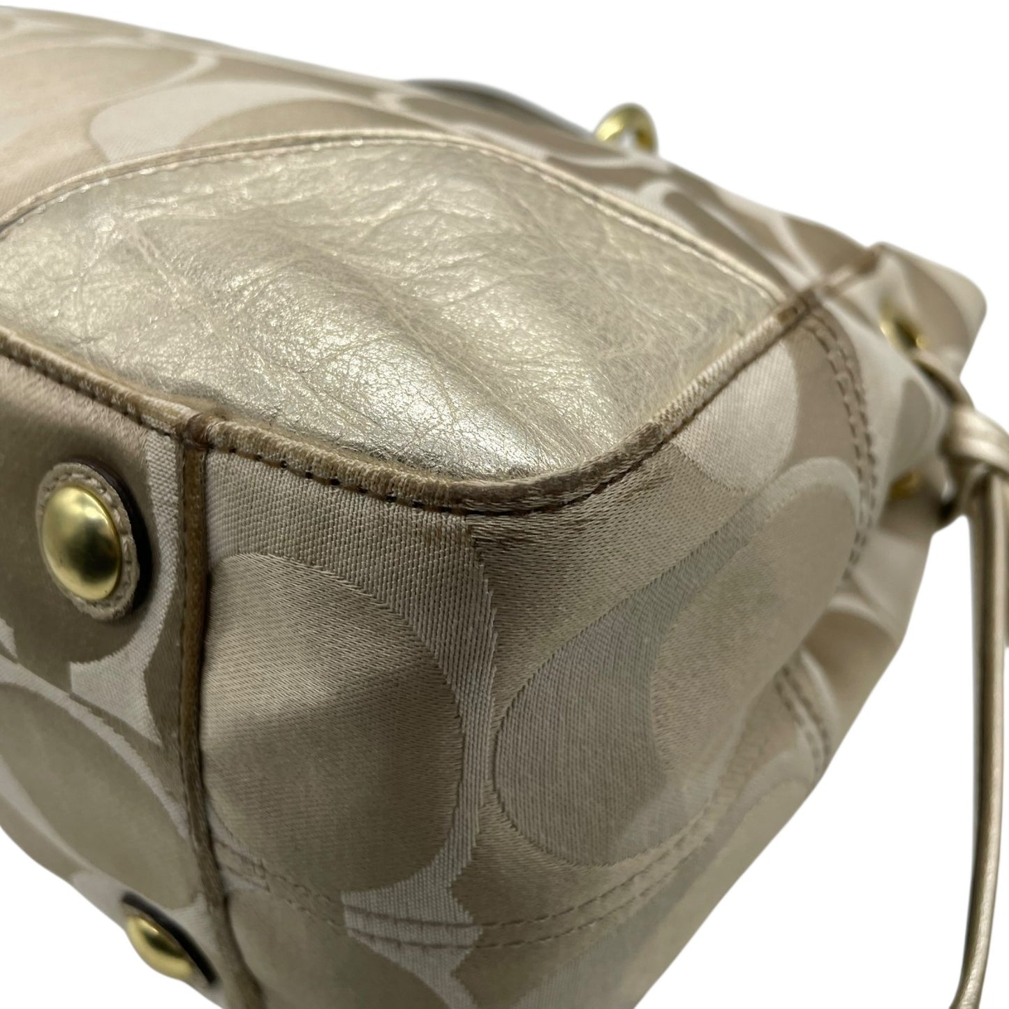 COACH コーチ トートバッグ ショルダーバッグ F16475 コレット シグネチャー キャリーオール サテン キャンバス レザー ベージュ ゴールド 肩掛け可 レディース E10