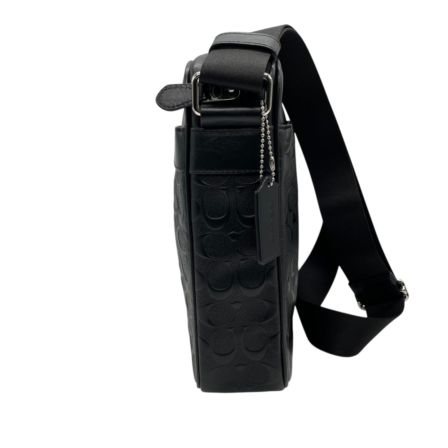 極美品 COACH コーチ ショルダーバッグ F11741 NIBLK シグネチャー 黒 ブラック レザー シルバー金具 チャールズ エンボス ロゴ 斜め掛け可 メンズ K12