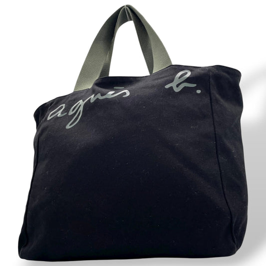 アニエスベー agns b. トートバッグ キャンバス 黒 ブラック ロゴプリント 大容量 ショルダー T3