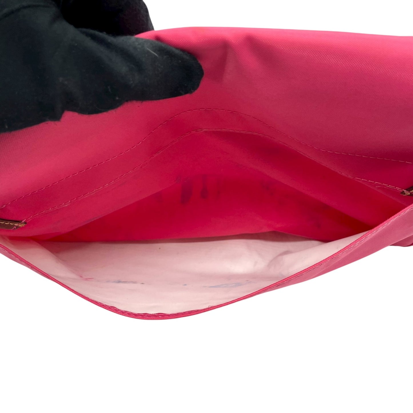 ロンシャン LONGCHAMP ナイロン ショルダーバッグ ピンク ブラウン 茶色 レザー ツインポケット メッセンジャーバッグ ゴールド金具 レディース U2