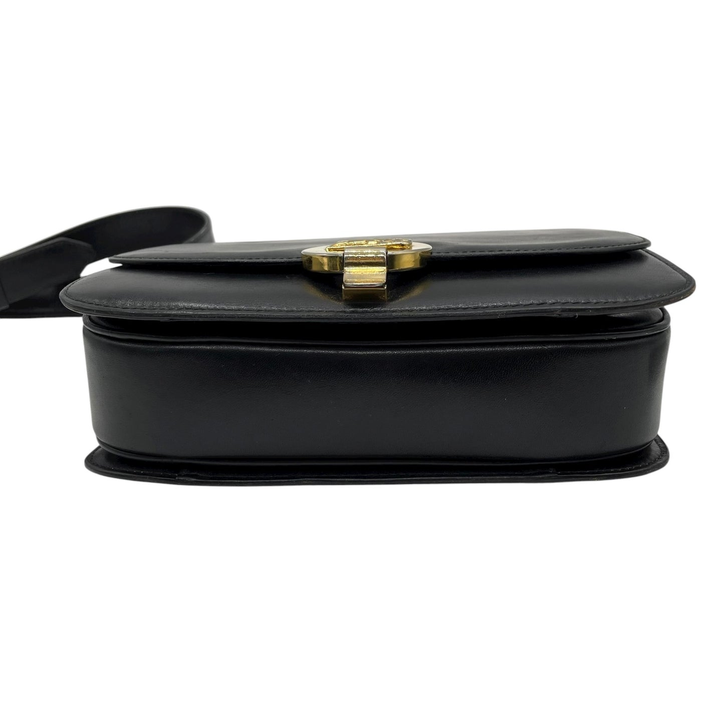 美品 セリーヌ CELINE ホースロゴ ホースキャリッジ金具 ショルダーバッグ 黒 ブラック レザー ヴィンテージ 馬車金具 金金具 ゴールド K5