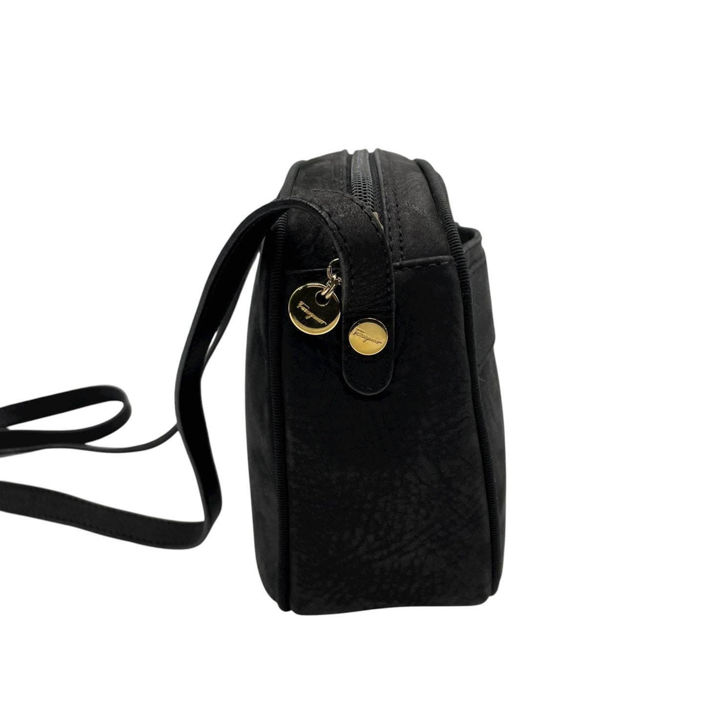 サルヴァトーレ フェラガモ Salvatore Ferragamo ヴァラリボン ショルダーバッグ スエード 黒 ブラック 金金具 ゴールド金具 ヴィンテージ C6