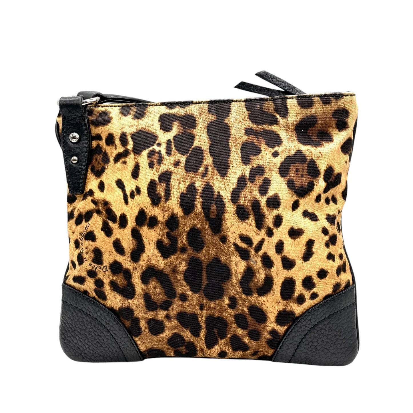 ドルチェ＆ガッバーナ Dolce & Gabbana ドルガバ D&G レオパード アニマル ショルダーバッグ キャンバス 黒 ブラック レザー コンビ ヴィンテージ C6