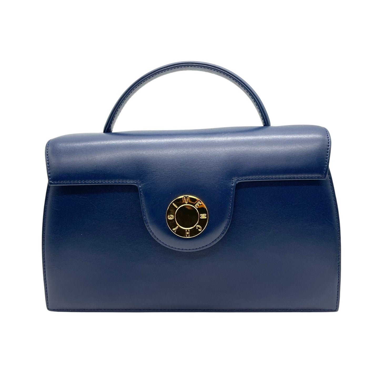 未使用級 美品 ジバンシィ ジバンシー GIVENCHY ハンドバッグ 2WAY ショルダー レザー 紺 ブルー ネイビー 金金具 ゴールド金具 ロゴ ヴィンテージ B4