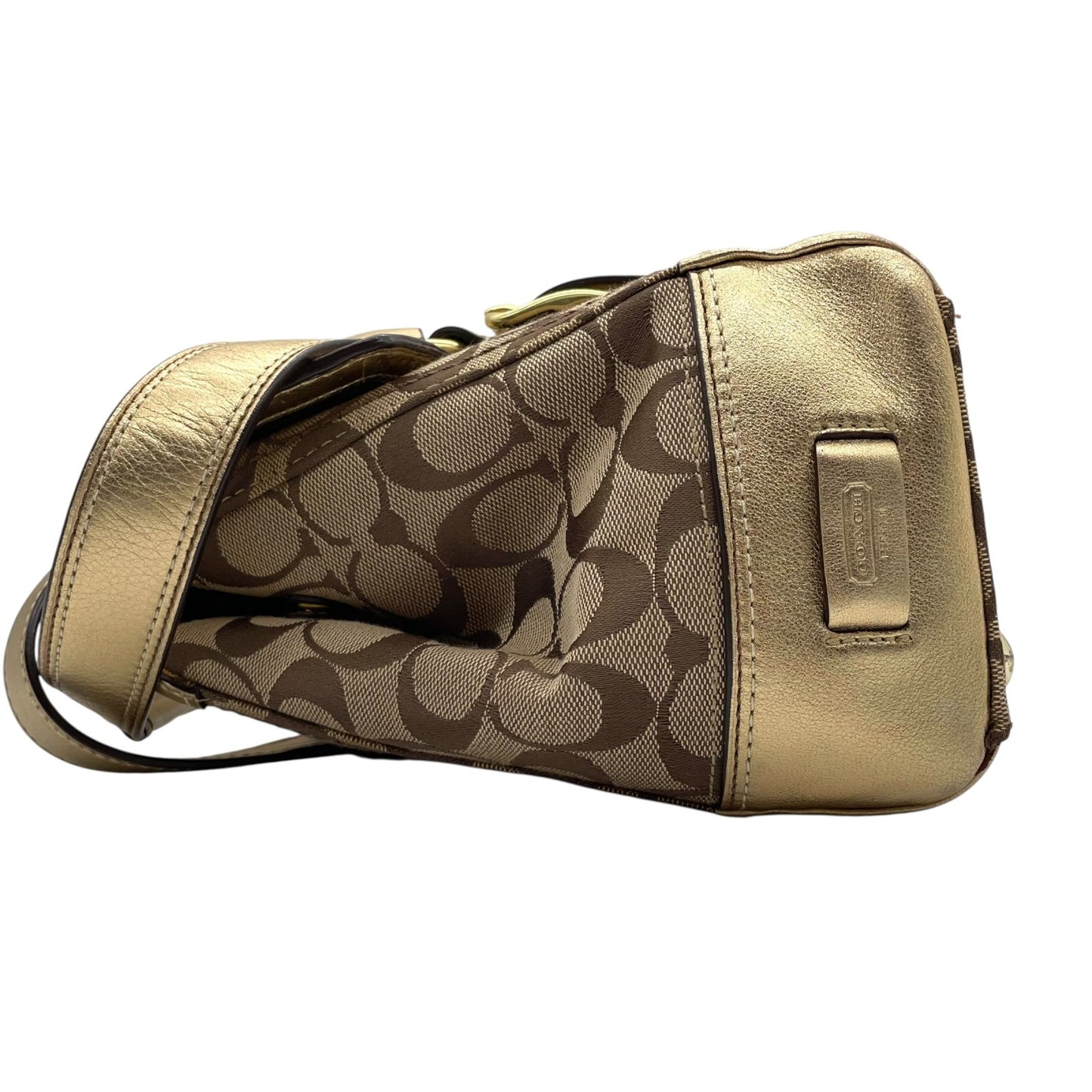 コーチ COACH シグネチャー キャンバス×レザー ハンドバッグ 金金具 ゴールド金具 トートバッグ 美品 S51