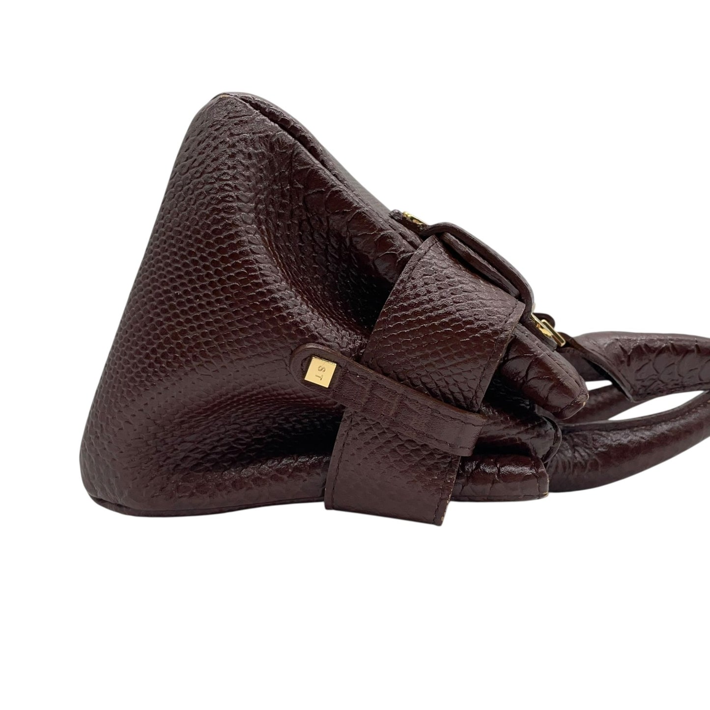 サマンサタバサ Samantha Thavasa 型押し レザー ハンドバッグ ブラウン 茶色 金金具 ゴールド金具 S51