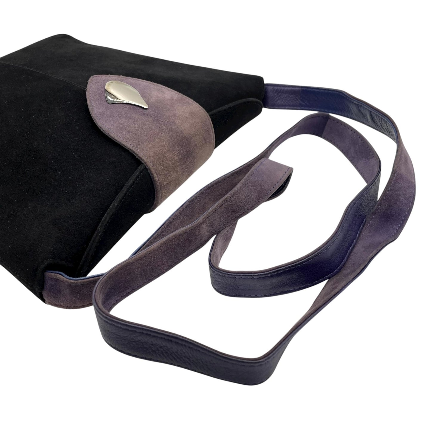 バリー BALLY スエード レザー コンビ ショルダーバッグ フラップ 黒 ブラック グレー金具 レディース C12