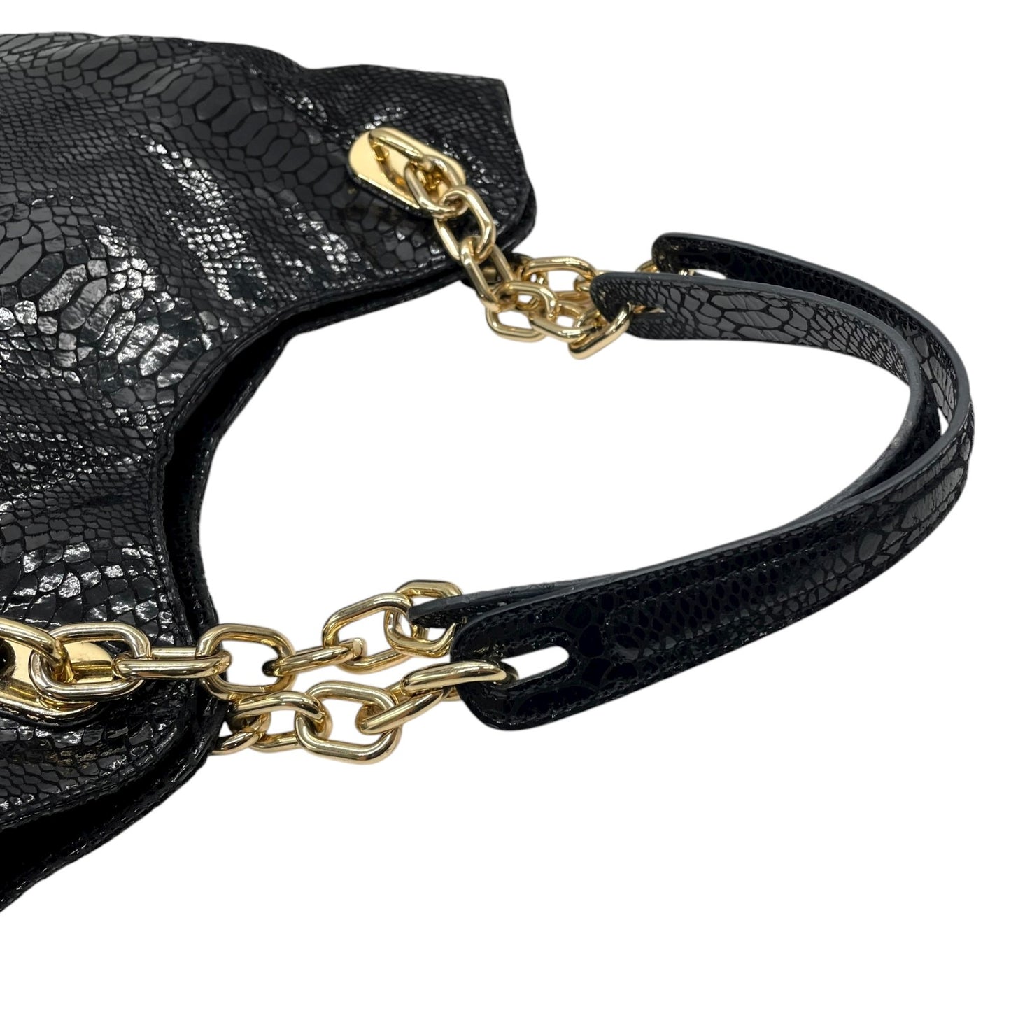 美品 マイケルコース MICHAEL KORS 型押し レザー トートバッグ ショルダー 肩掛け 黒 ブラック 金金具 ゴールド金具 C10