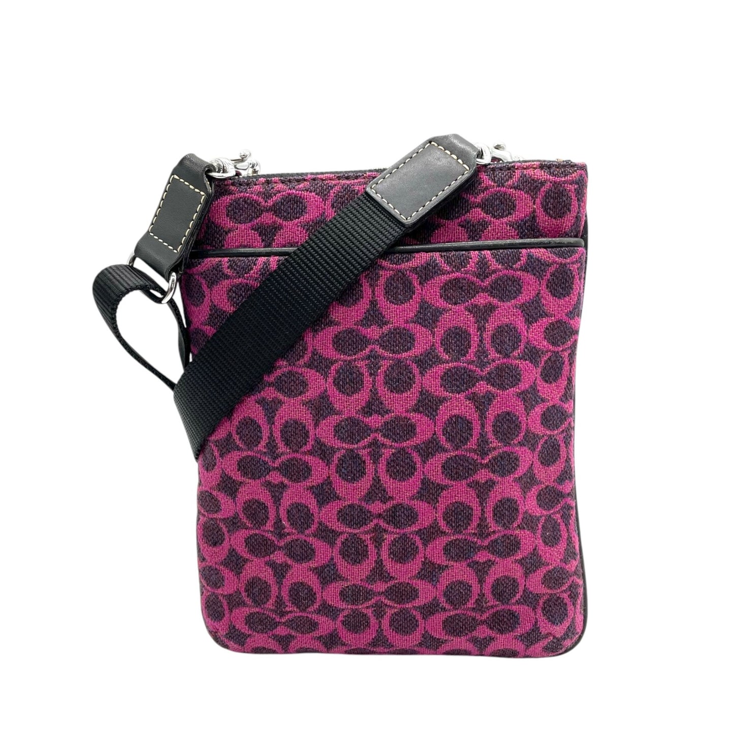 美品 コーチ COACH シグネチャー ジャカード ショルダーバッグ クロスボディ ピンク パープル ブラック レディース C8