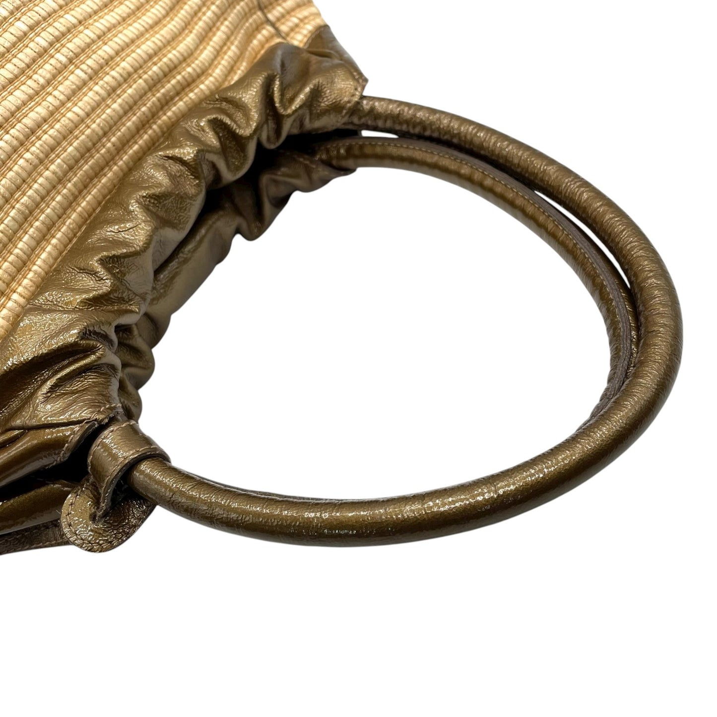 フルラ FURLA ラフィア レザー ハンドバッグ トート カーキ ベージュ ナチュラル 高級感 かごバッグ C2