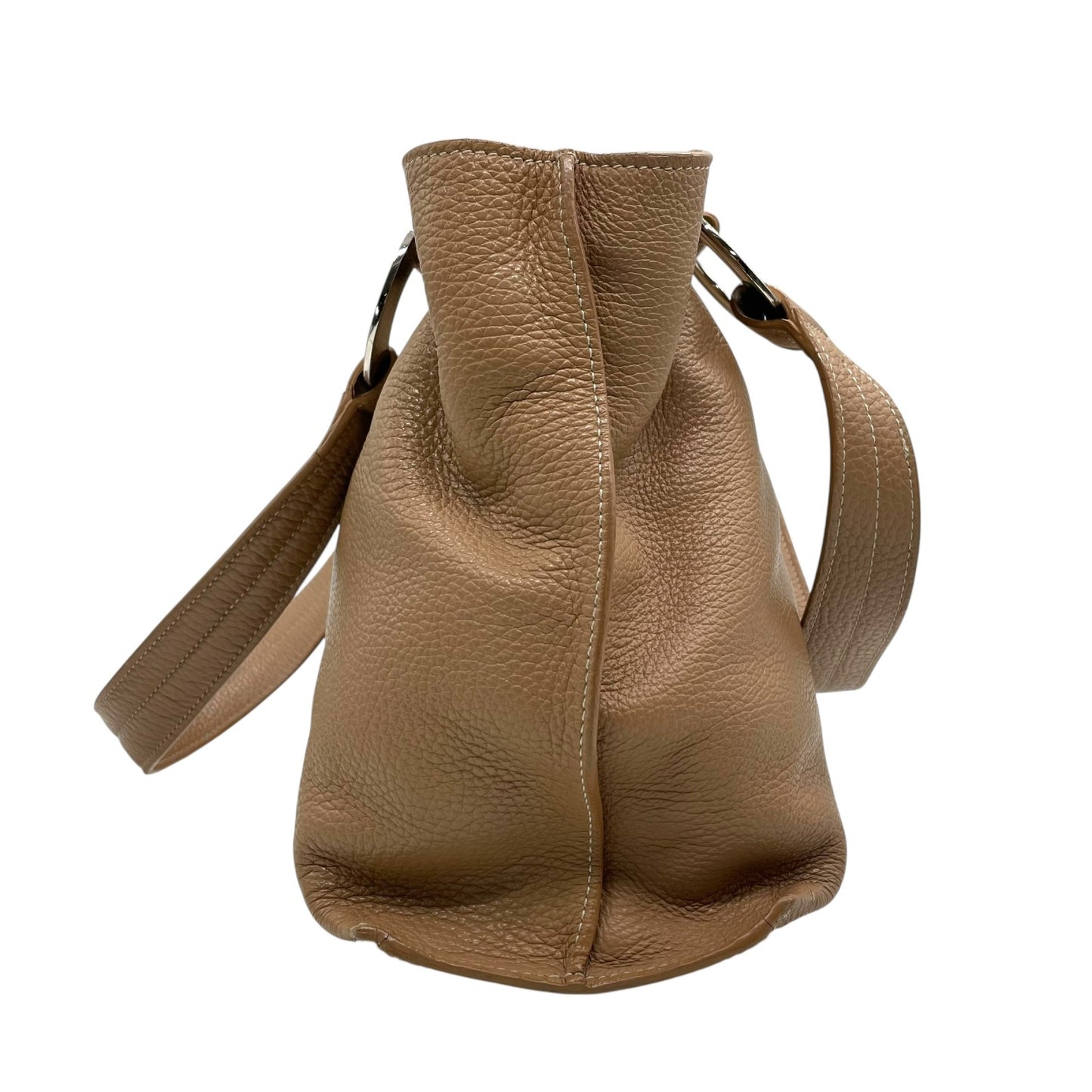 美品 コーチ COACH トートバッグ レザー ベージュ シルバー金具 メタルリング 肩掛け A4収納可 S52