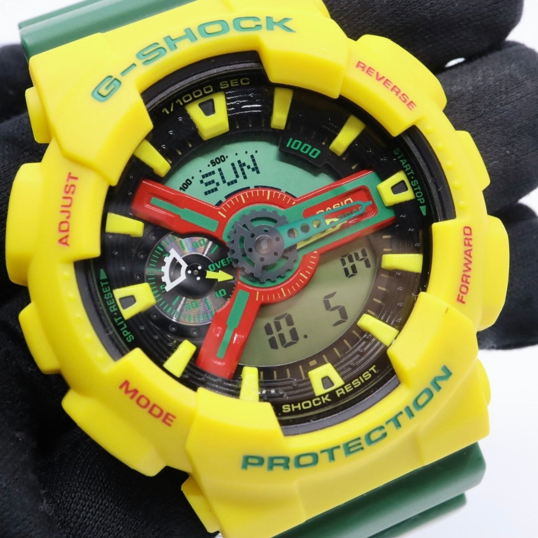 【未使用級/電池交換済】カシオ G-SHOCK GA-110RF ラスタファリアン 腕時計 メンズ アナデジ イエロー グリーン レッド ラスタカラー 20気圧防水 耐磁 JIS1種 耐衝撃構造 ストリート カジュアル ビッグケース クリーニング済み G5