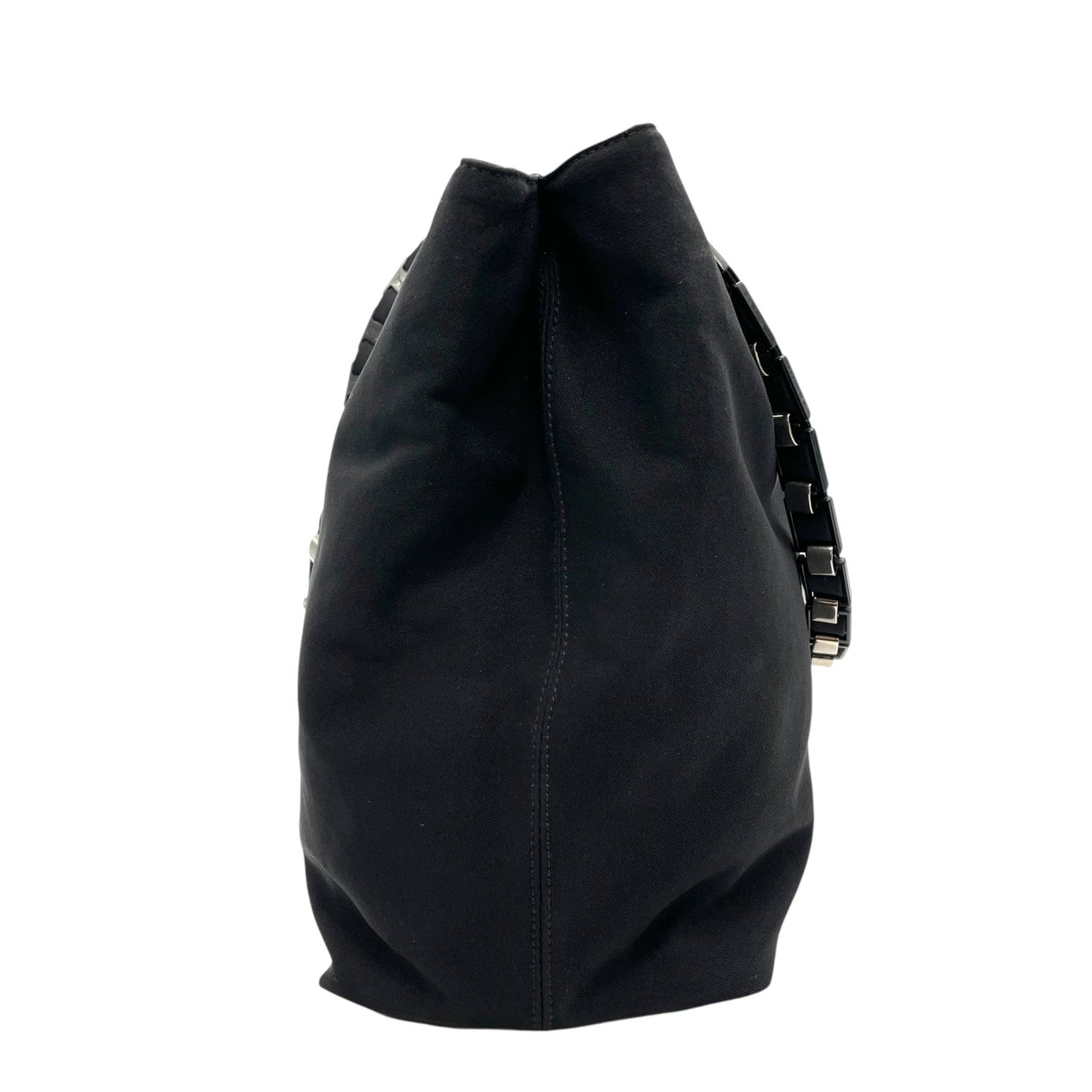 美品 サルヴァトーレ フェラガモ Salvatore Ferragamo ナイロン×レザー チェーントートバッグ 黒 ブラック シルバー金具 ロゴチャーム D4