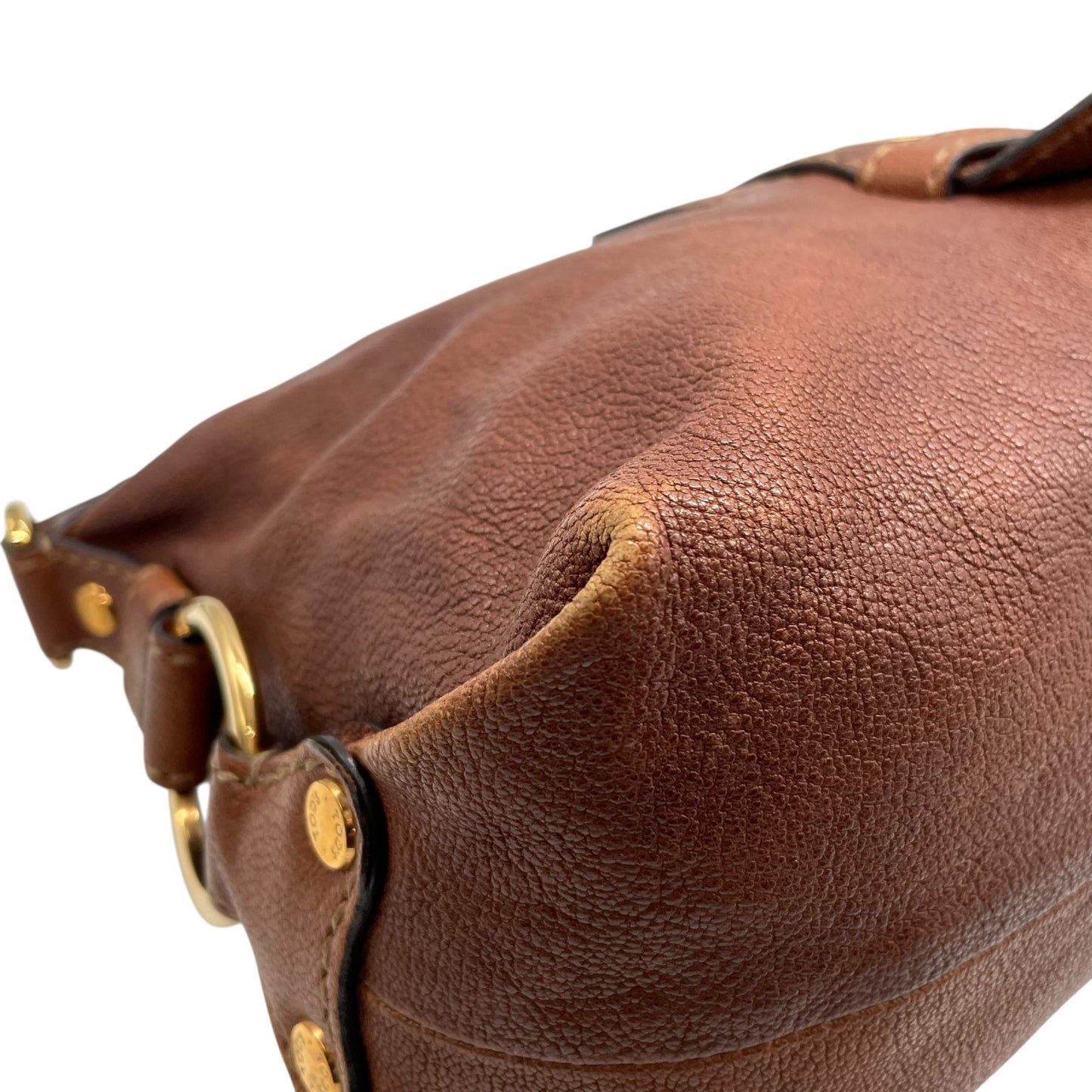 トッズ TOD’S レザー ハンドバッグ 茶色 ブラウン 金金具 ゴールド金具 ステッチデザイン 本革 B4