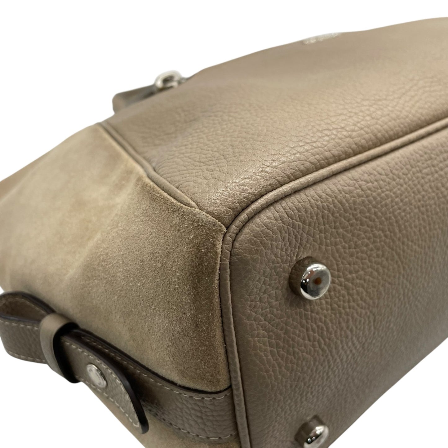 コーチ COACH Cチャーム トートバッグ ハンドバッグ スエード レザー グレー ベージュ シルバー金具 T4