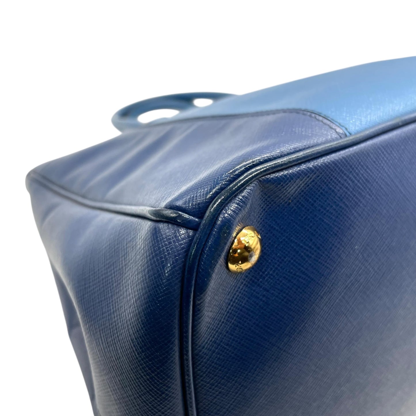 極美品 プラダ PRADA ガレリア ハンドバッグ トートバッグ 2way ショルダーバッグ サフィアーノレザー 三角ロゴ ブルー ゴールド金具 ハンドバッグ メンズ レディース A