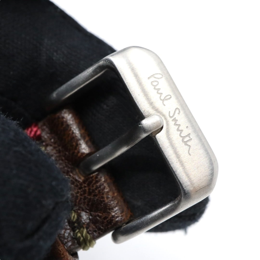 美品 【電池交換済】ポールスミス Paul Smith 腕時計 The City 1009 メンズ クオーツ アナログ ブルーダイヤル ブラウンレザーベルト シルバーケース シンプル クラシック ビジネス ドレスウォッチ エレガント クリーニング済み G2