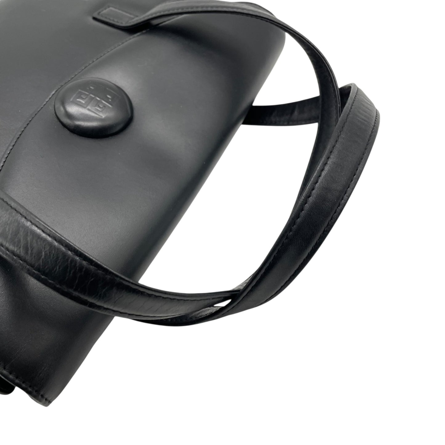 美品 ジバンシィ GIVENCHY ジバンシー レザー ハンドバッグ トートバッグ 黒 ブラック ロゴボタン フラップ フォーマルバッグ C1