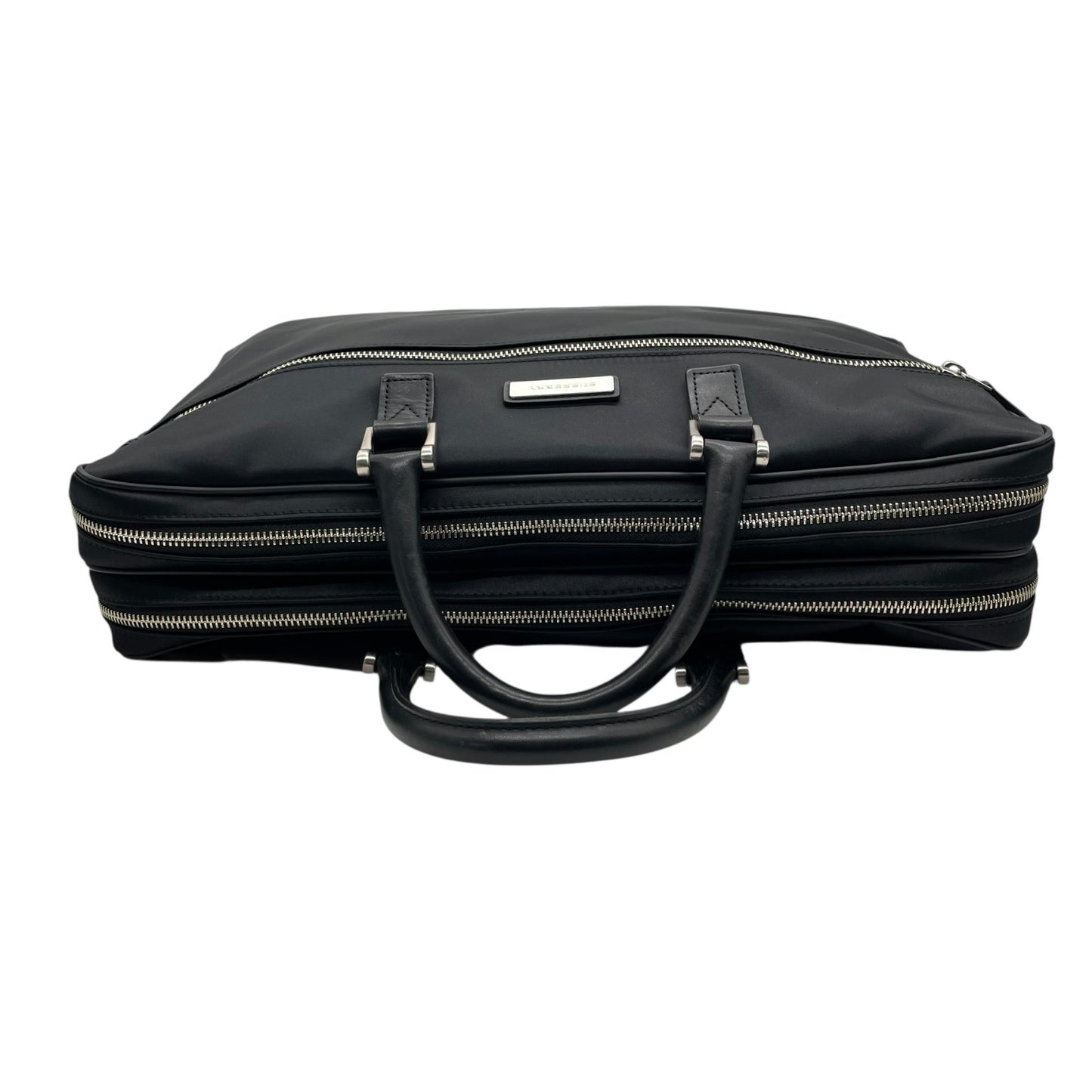 バーバリー BURBERRY ビジネスバッグ ブリーフケース ナイロン×レザー 黒 ブラック シルバー金具 2WAY メンズ E