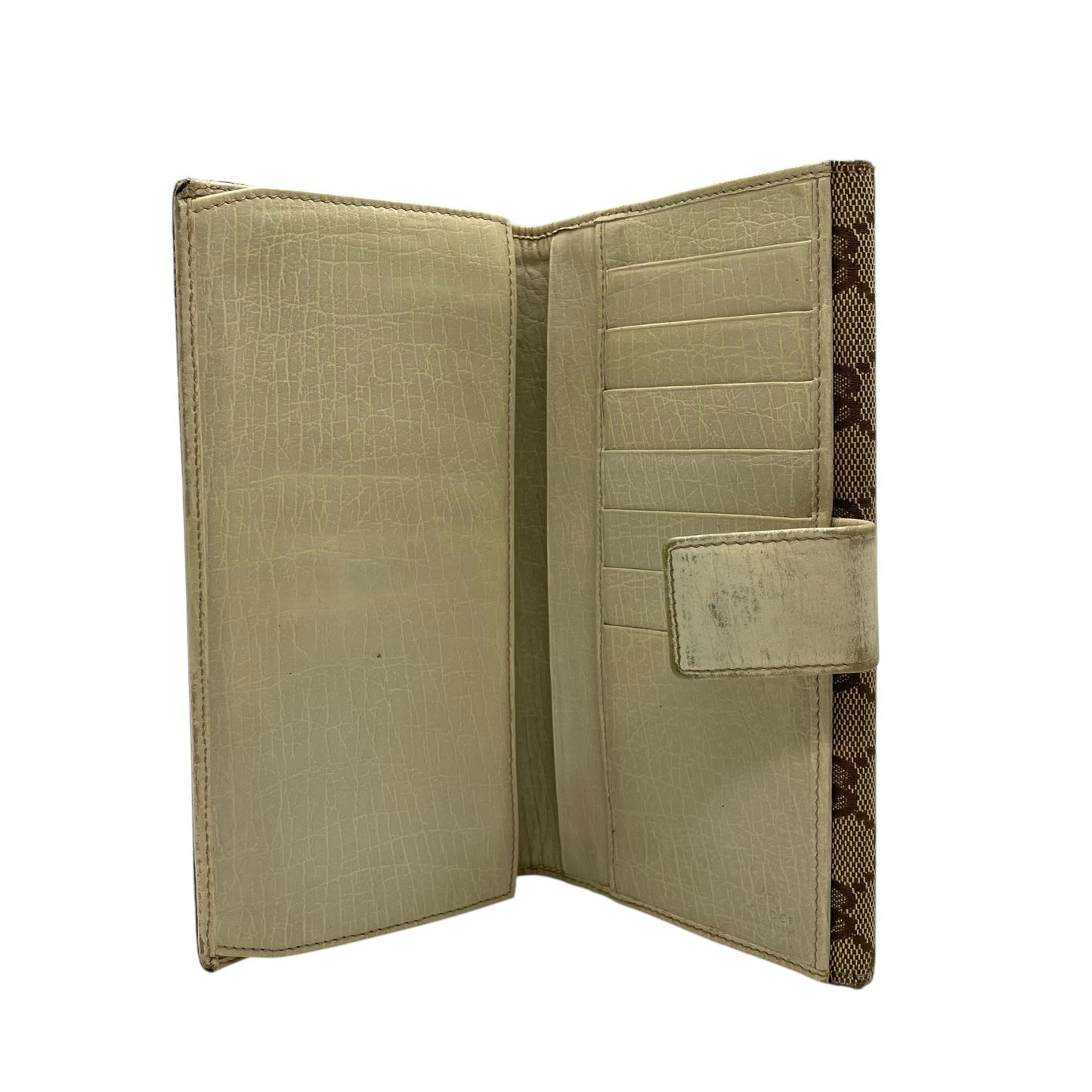 グッチ GUCCI 長財布 GGキャンバス レザー ホースビット ブラウン アイボリー オレンジ GG柄 ゴールド金具 メンズ レディース M1