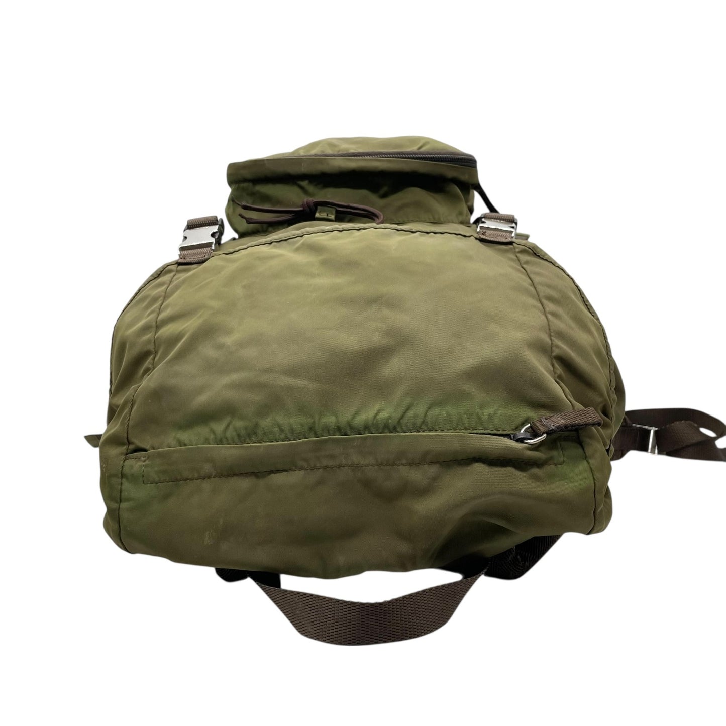 プラダ PRADA リュックサック バックパック カーキ 茶 ブラウン ナイロン 三角ロゴプレート トライアングルロゴ シルバー金具 メンズ レディース Z4