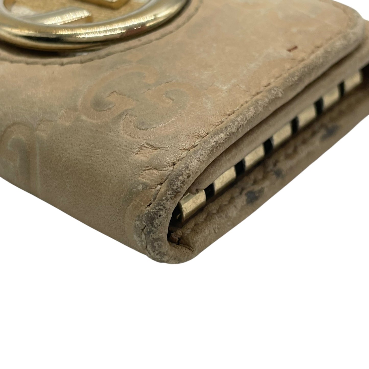 グッチ GUCCI グッチシマ 三つ折り キーケース インターロッキングG ベージュ レザー ゴールド金具 レディース M5